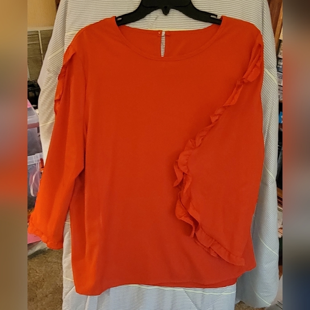 Red Blouse Ruffled Long Sleeve 2XL
